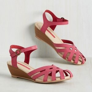 C Label Magenta Low Wedge Strappy Sandals